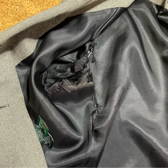 Lauren Ralph Lauren Wm’s Vintage Wool Tweed Leather Collar Long Blazer Jacket - Picture 14 of 15